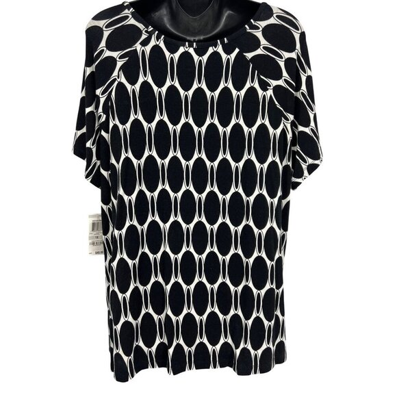 Jm Collection Women Black White Geometric Top Blouse Plus 1X Stretch Scoop New - Picture 4 of 8